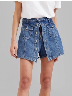 The Frankie Shop Blue High Waist Button Front Denim Shorts Skirt Combo Skort